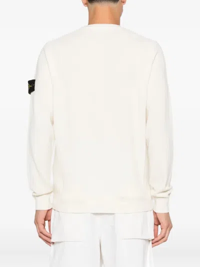 Stone Island High Neck White Sweater With Ribbed Texture And Unique Patch In White