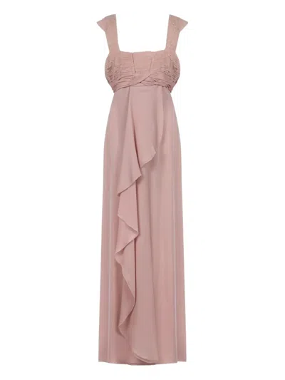 Valentino Embroidered Frill Maxi Dress In Pink