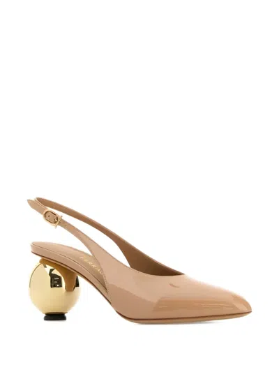 Ferragamo Tessie 70 Spherical Heel Leather Slingback Pumps In Neutral