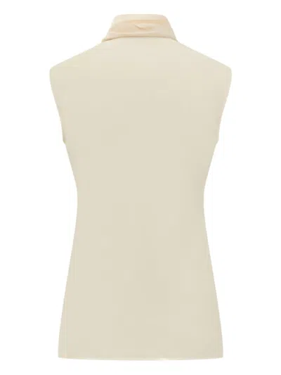 Alberta Ferretti Beige Solid Shawl Neck Top In Neutral