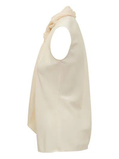 Alberta Ferretti Beige Solid Shawl Neck Top In Neutral