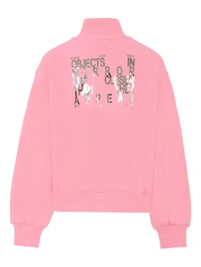 Msgm Mock-neck Cotton Sweatshirt In Pink