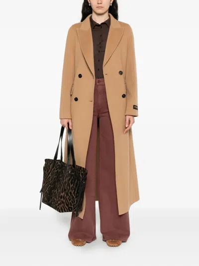 Ermanno Firenze Double-breasted Coat In Brown