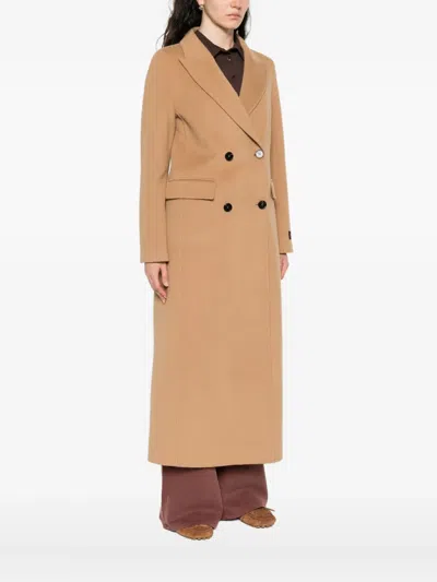 Ermanno Firenze Double-breasted Coat In Brown