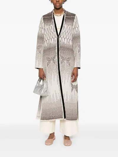 Forte Forte Textured Longline Coat Featuring Side Slits In Neutral