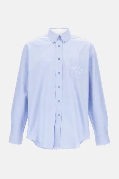 Givenchy Button-down Shirt With Pointed Collar And Embroidered Detail In Blue