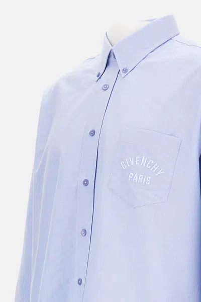 Givenchy Button-down Shirt With Pointed Collar And Embroidered Detail In Blue