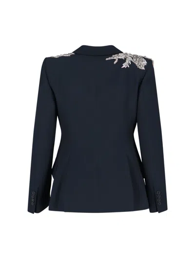 Alexander Mcqueen Mcqueen Silver Tattoo Peak Shoulder Blazer In Black