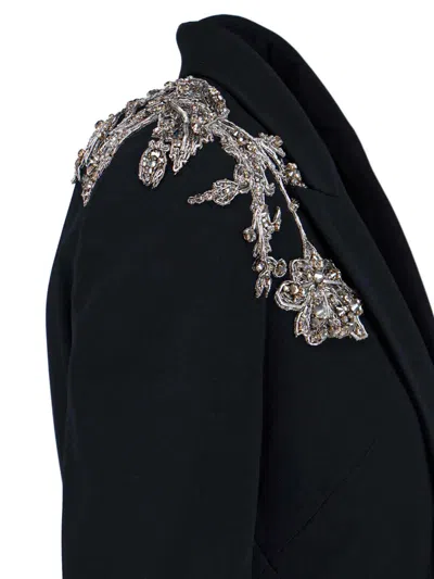 Alexander Mcqueen Mcqueen Silver Tattoo Peak Shoulder Blazer In Black