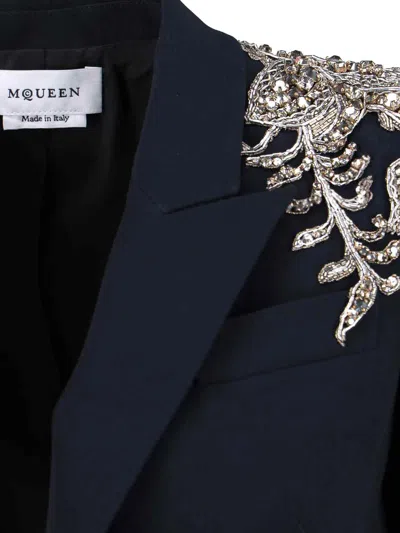 Alexander Mcqueen Mcqueen Silver Tattoo Peak Shoulder Blazer In Black