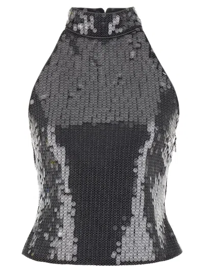 Rotate Birger Christensen Rotate Sleeveless Silver Top With All-over Paillettes In Multi