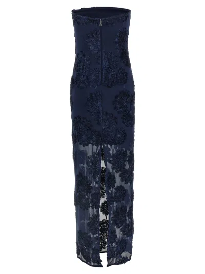 Rotate Birger Christensen Rotate Maxi Dress With Floral Embellishments And Mesh Panel In Blue