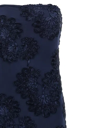 Rotate Birger Christensen Rotate Maxi Dress With Floral Embellishments And Mesh Panel In Blue