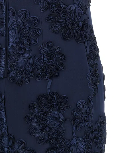 Rotate Birger Christensen Rotate Maxi Dress With Floral Embellishments And Mesh Panel In Blue