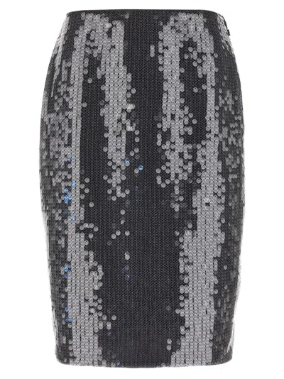 Rotate Birger Christensen Rotate Fitted Grey Skirt With Shimmering Sequin Design In Blue