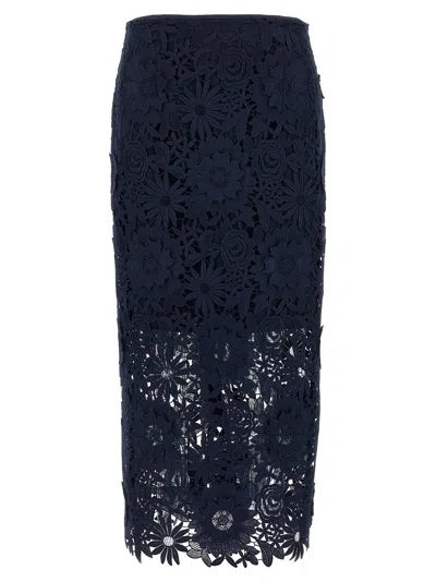 Rotate Birger Christensen Blue Skirt With Semi Transparent Design And Floral Decorations In Fabric Woman In Blue