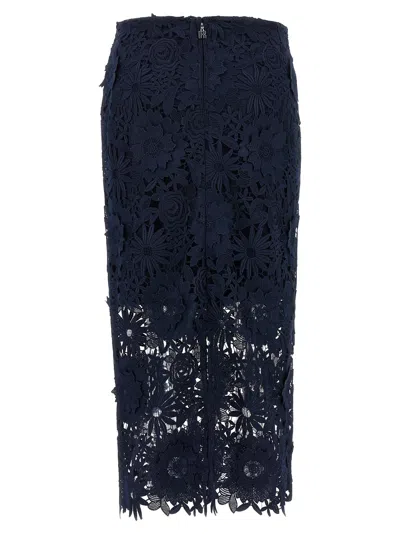 Rotate Birger Christensen Blue Skirt With Semi Transparent Design And Floral Decorations In Fabric Woman In Blue