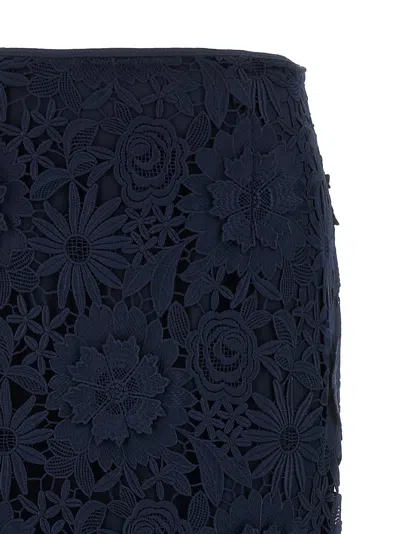 Rotate Birger Christensen Blue Skirt With Semi Transparent Design And Floral Decorations In Fabric Woman In Blue