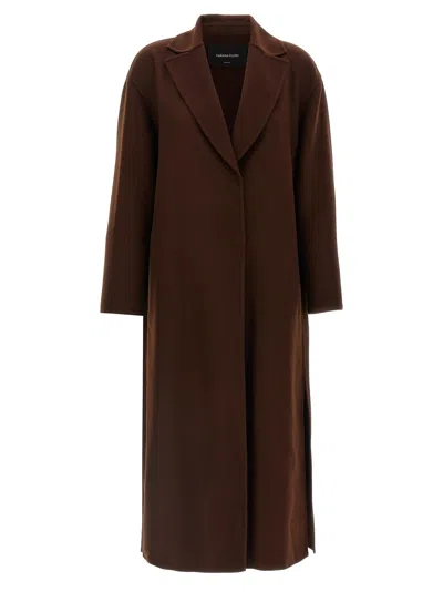 Fabiana Filippi Waist Belt Long Sleeve Lapel Pocket Coat In Brown