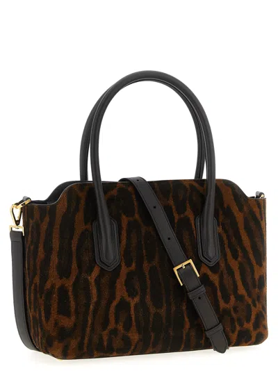 Tom Ford Structured Animal Print Handbag With Top Handles In Brown