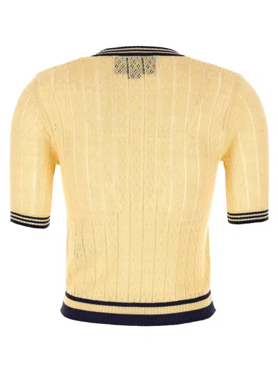 Valentino Embroidered Striped Pointelle-knit Linen-blend Cardigan In Metallic