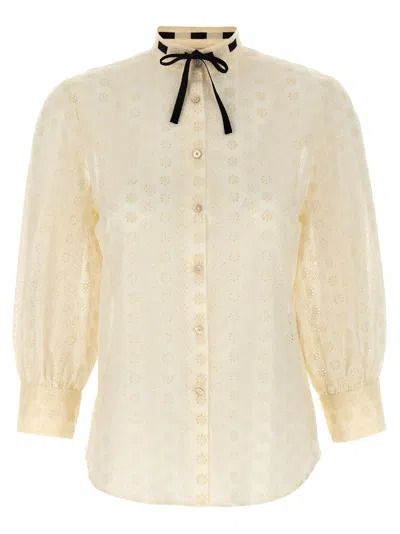Valentino Sangallo Embroidered Shirt With Bow Detail In Neutral