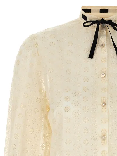 Valentino Sangallo Embroidered Shirt With Bow Detail In Neutral