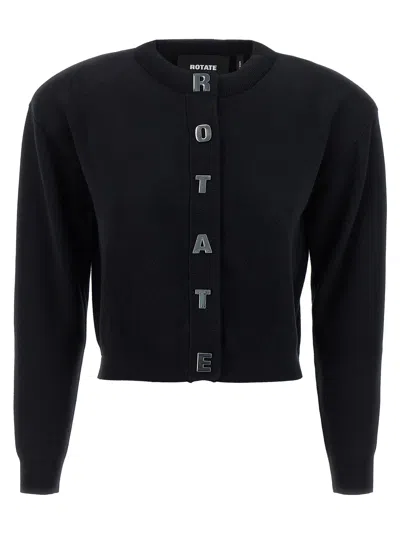 Rotate Birger Christensen Rotate Cropped Cotton Cardigan With Metal Logo Detail In Black