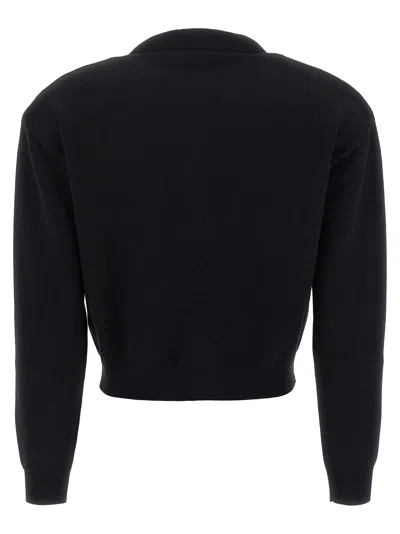 Rotate Birger Christensen Rotate Cropped Cotton Cardigan With Metal Logo Detail In Black