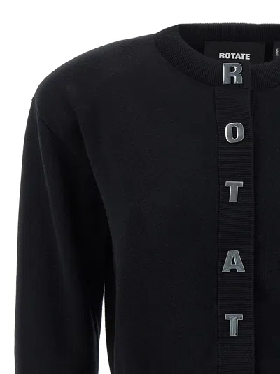 Rotate Birger Christensen Rotate Cropped Cotton Cardigan With Metal Logo Detail In Black