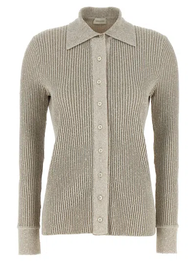 Magda Butrym Ribbed Texture Knitwear Cardigan With Cuff Buttons In Gray