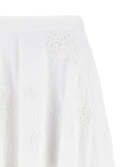 Rotate Birger Christensen Floral Embroidered A-line Midi Skirt In Organic Cotton In White