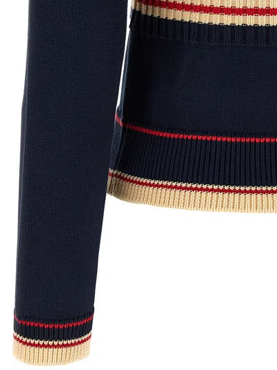 Valentino 'atelier Crew Neck Knitwear With Ribbed Hem And Cuffs' In Blue