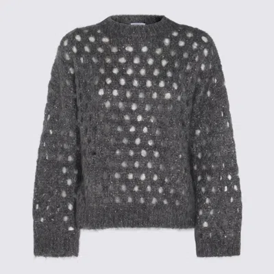 Brunello Cucinelli Metallic Crewneck Knitwear Sheer Texture In Gray