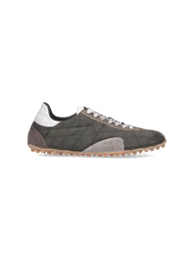 Maison Margiela Quilted-texture Sneakers With Rugged Sole And Suede Overlays In Green