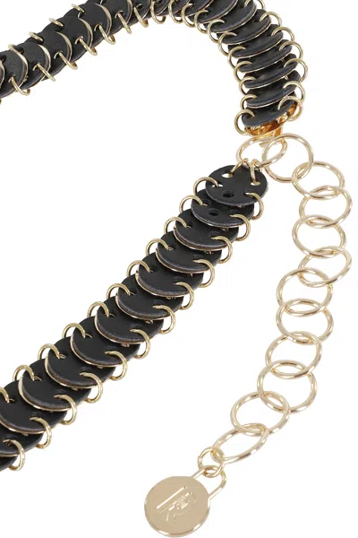 Rabanne Disc Design Dark Brown Leather Belt In Black