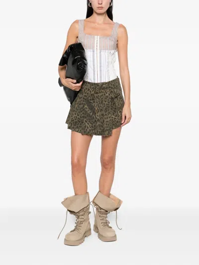 Andersson Bell Leopard Print Wrap Skirt Pants In Green