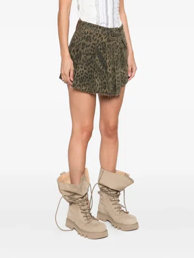 Andersson Bell Leopard Print Wrap Skirt Pants In Green