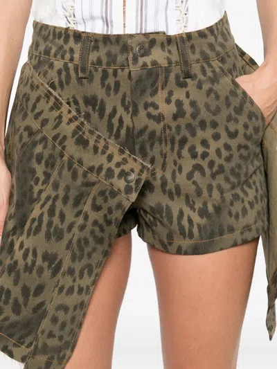 Andersson Bell Leopard Print Wrap Skirt Pants In Green