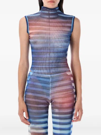 Jean Paul Gaultier Air Stripe Sheer Tulle Top In Blue