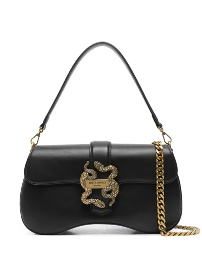 Just Cavalli Leather Shoulder Bag In Black