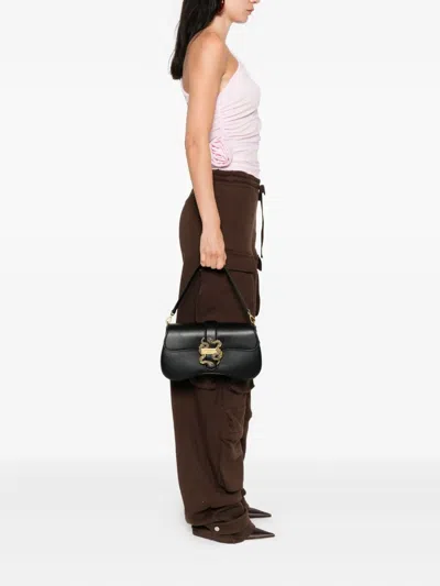 Just Cavalli Leather Shoulder Bag In Black