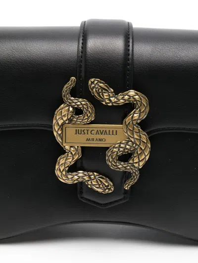 Just Cavalli Leather Shoulder Bag In Black