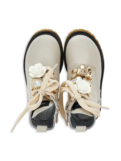 Monnalisa Kids' Floral-appliqué Boots In Neutral