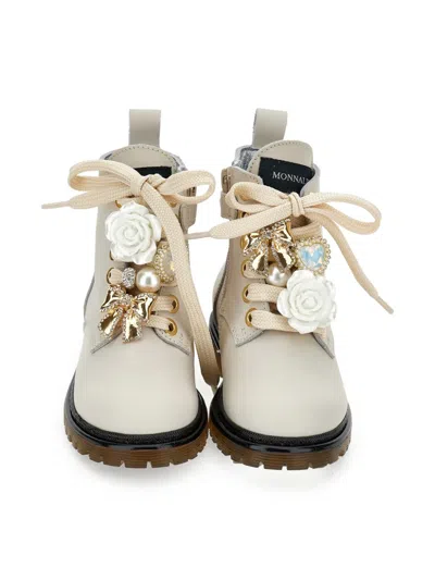 Monnalisa Kids' Floral-appliqué Boots In Neutral