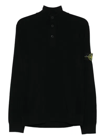 Stone Island Men's 510004 Lambs Wool Ls Polo In Black
