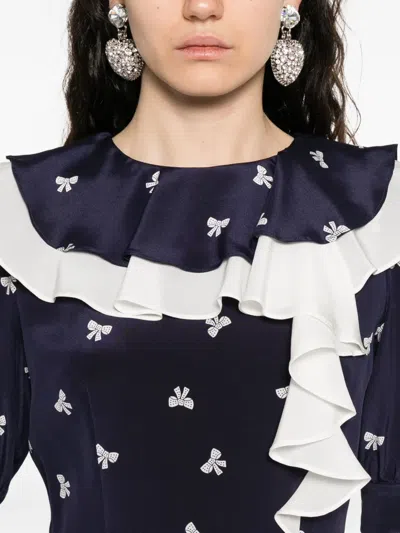 Alessandra Rich Ruffled Pleated Printed Silk Mini Dress In Blue