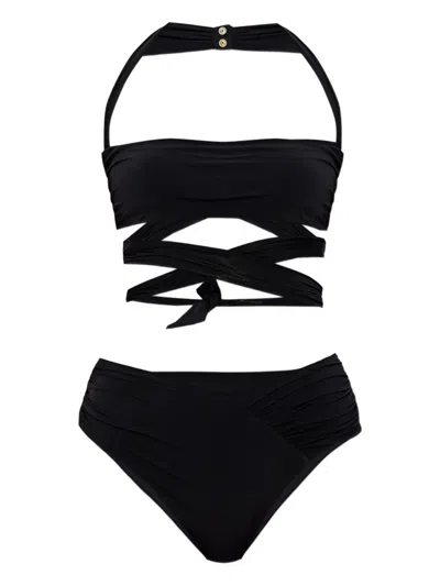 Balmain Wrap-effect Halter Bikini In Black