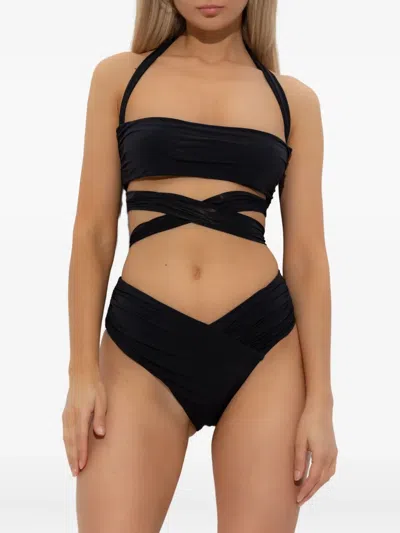 Balmain Wrap-effect Halter Bikini In Black