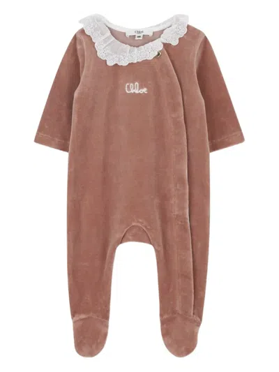 Chloé Lace-collar Velvet Pyjamas In Pink